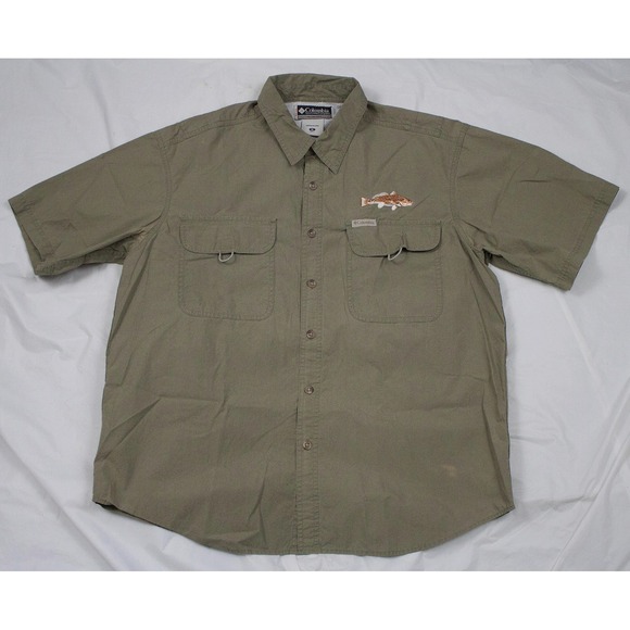 Columbia Mens Short Sleeve Button Front Embroidered Shirt Size Large - Picture 1 of 7